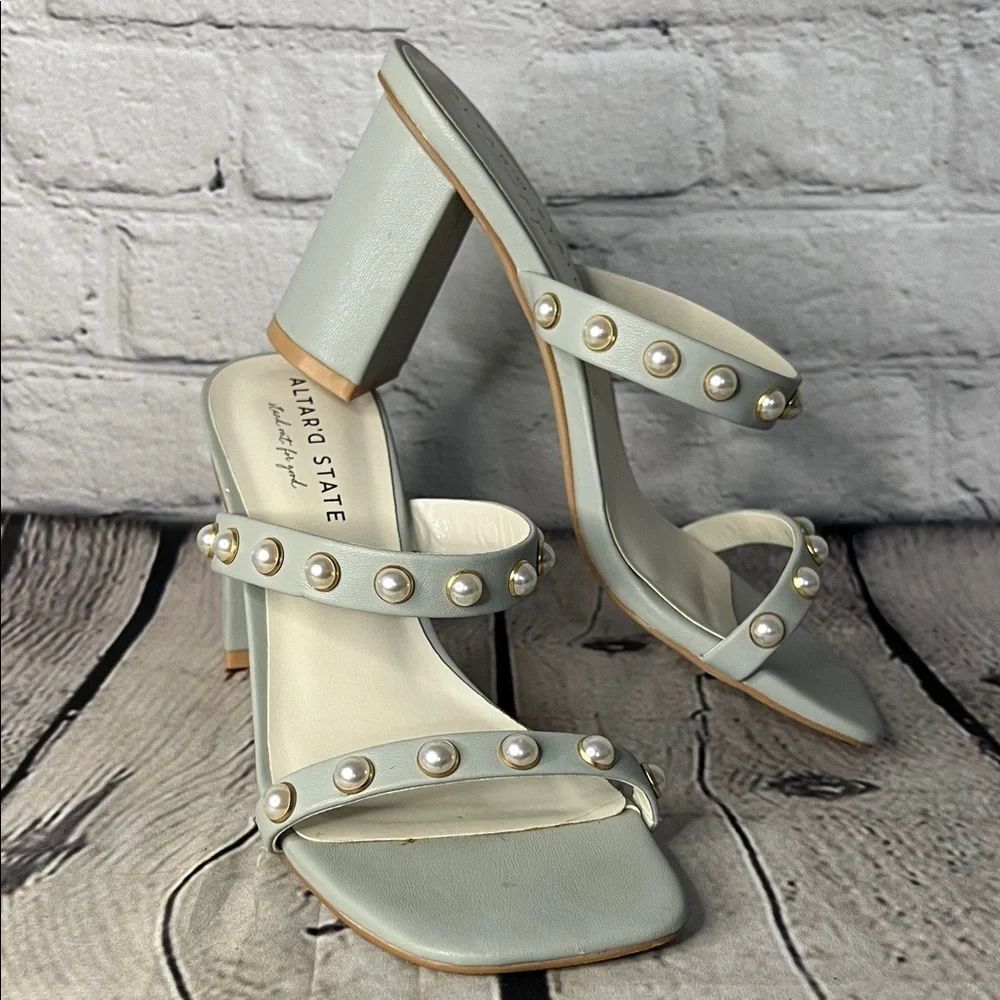 * Altar'd State powder blue Heels with Pearl Accents